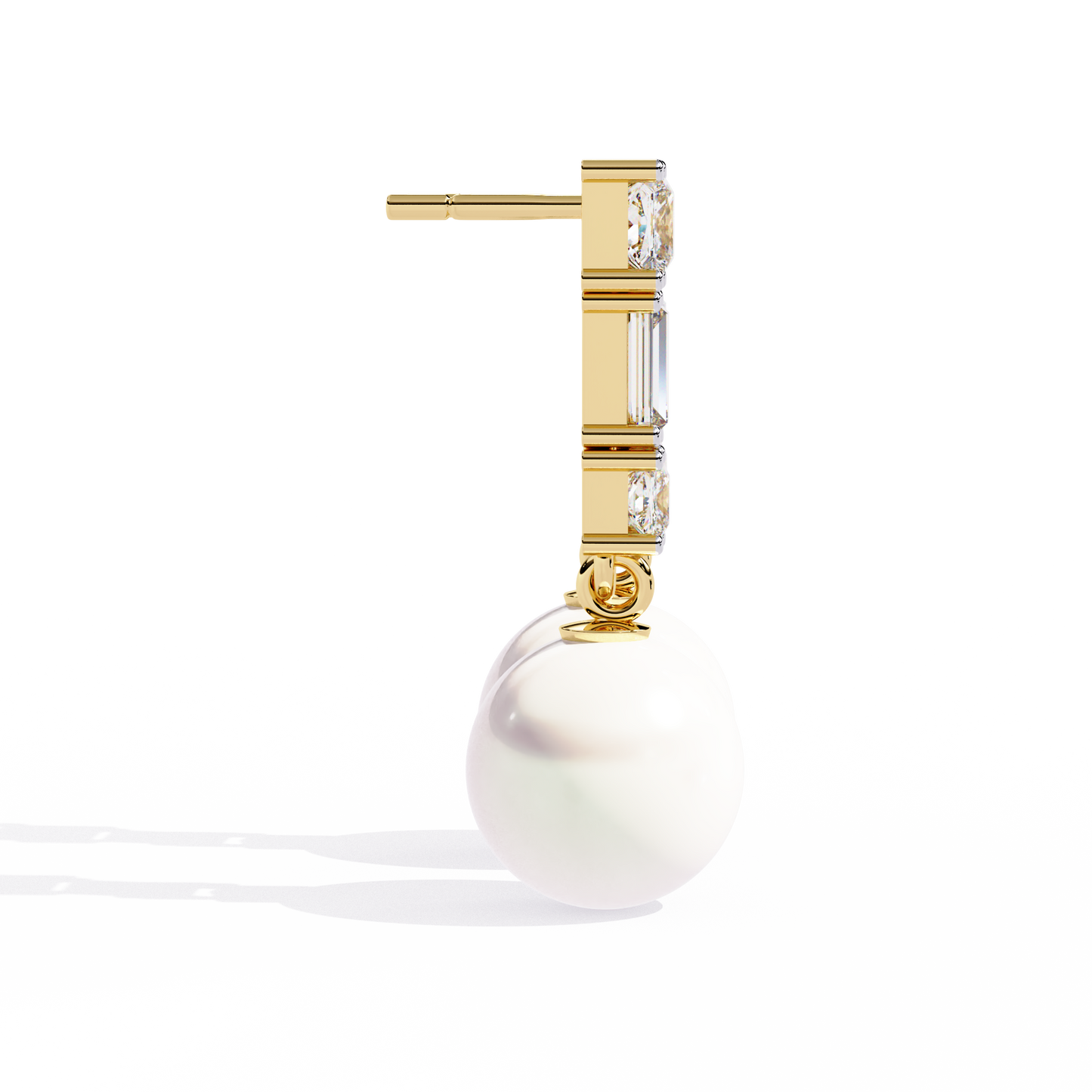Elegant Trio Diamond Pearl Drop Earrings