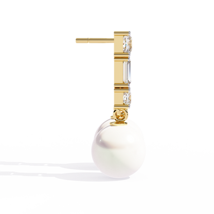 Elegant Trio Diamond Pearl Drop Earrings