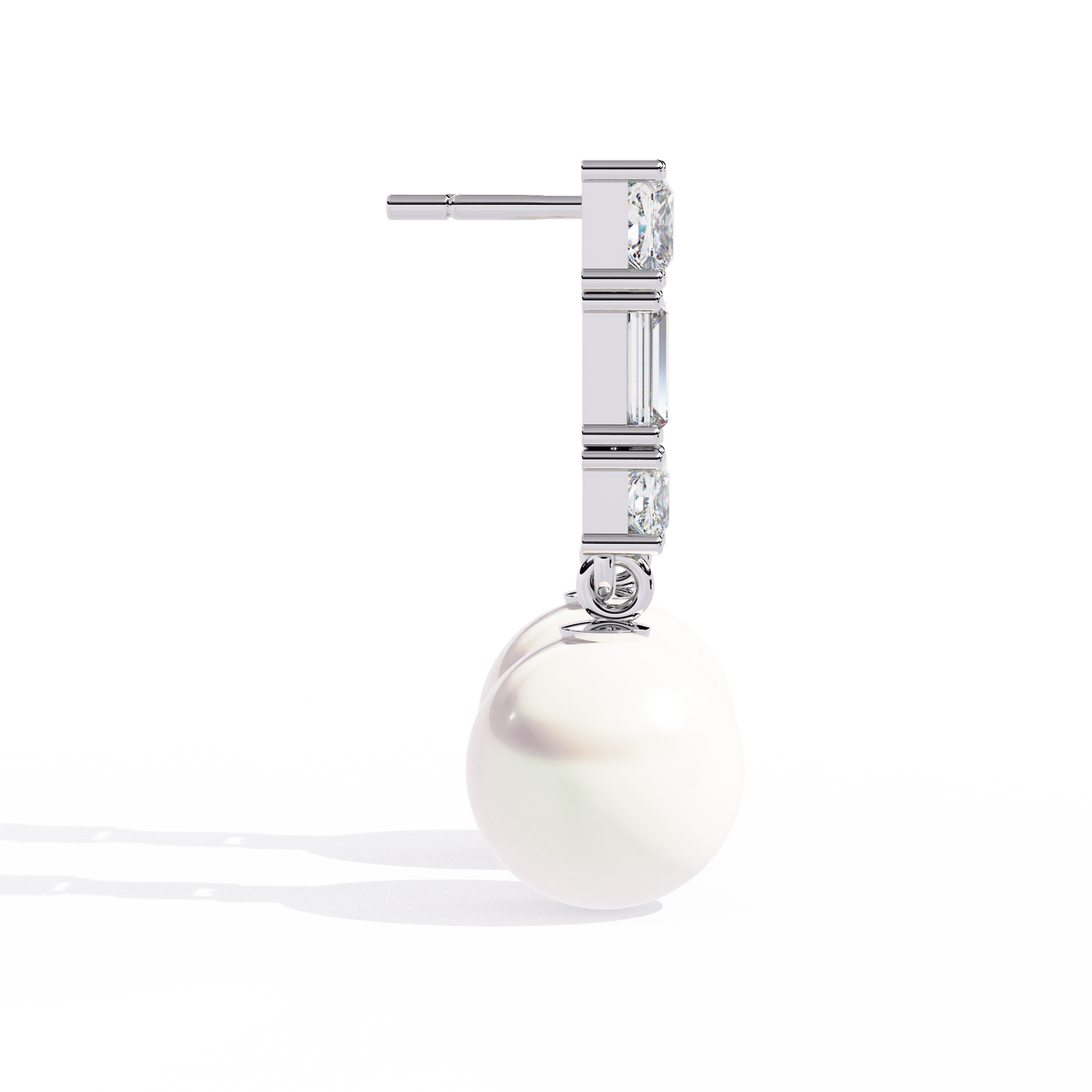 Elegant Trio Diamond Pearl Drop Earrings
