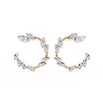 Verdant Leaf Diamond Hoop Earrings