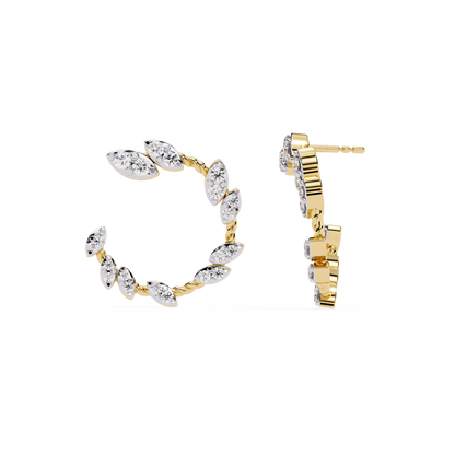 Verdant Leaf Diamond Hoop Earrings