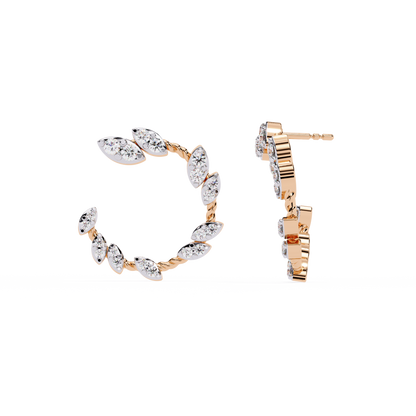 Verdant Leaf Diamond Hoop Earrings