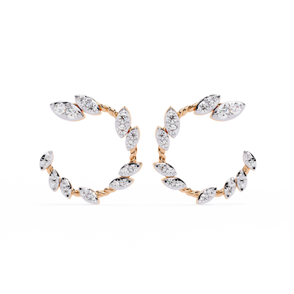 Verdant Leaf Diamond Hoop Earrings