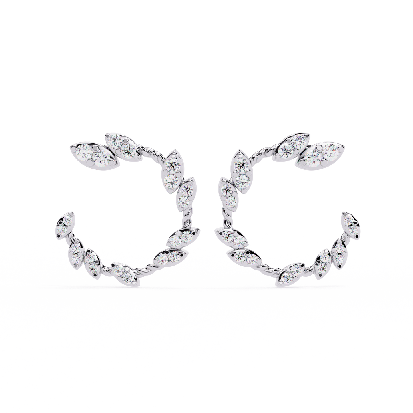 Verdant Leaf Diamond Hoop Earrings