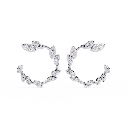 Verdant Leaf Diamond Hoop Earrings