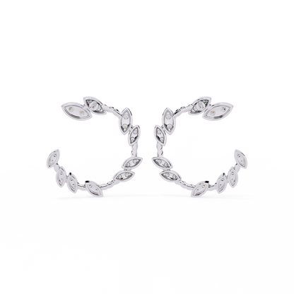 Verdant Leaf Diamond Hoop Earrings