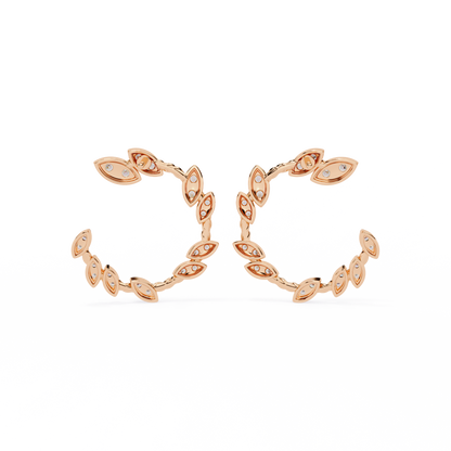 Verdant Leaf Diamond Hoop Earrings