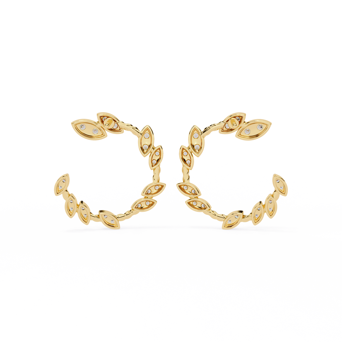 Verdant Leaf Diamond Hoop Earrings