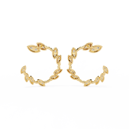 Verdant Leaf Diamond Hoop Earrings