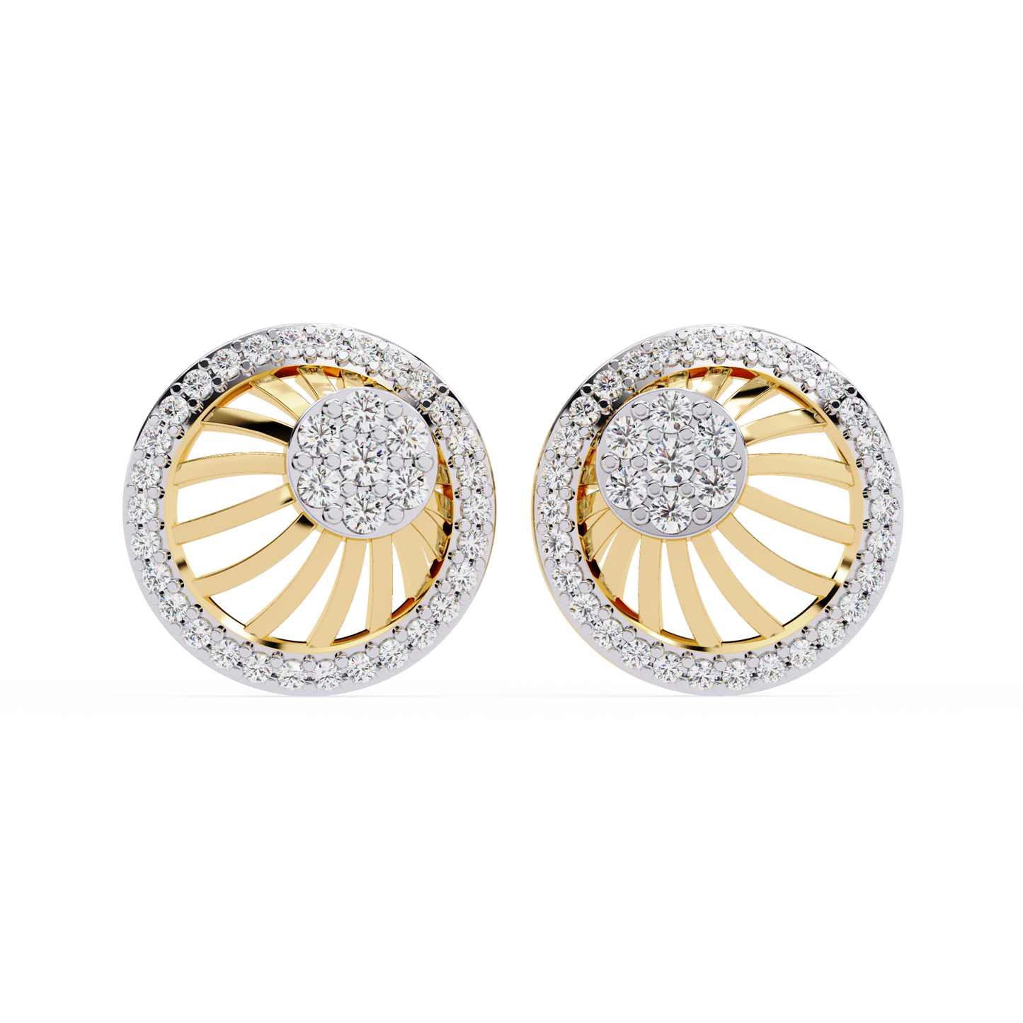 Radiant Spiral Halo Diamond Stud Earrings