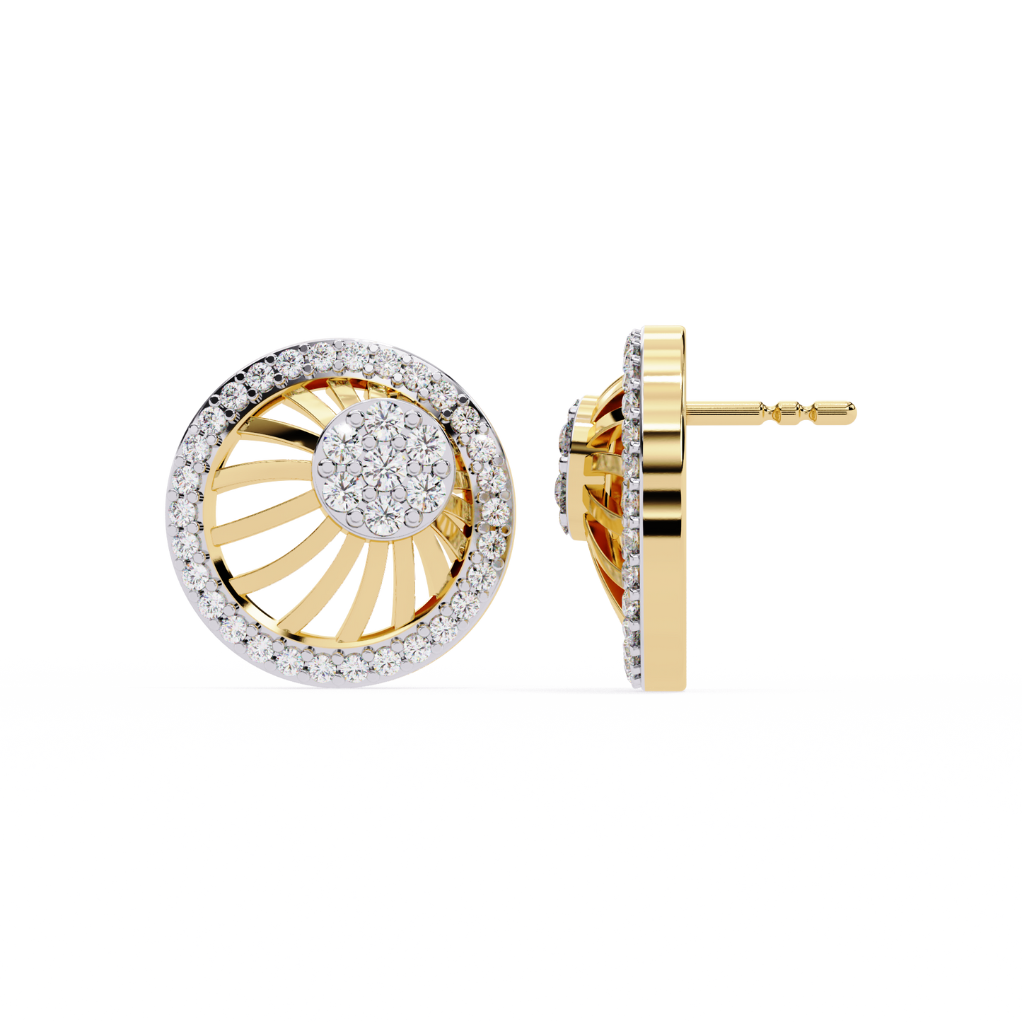 Radiant Spiral Halo Diamond Stud Earrings