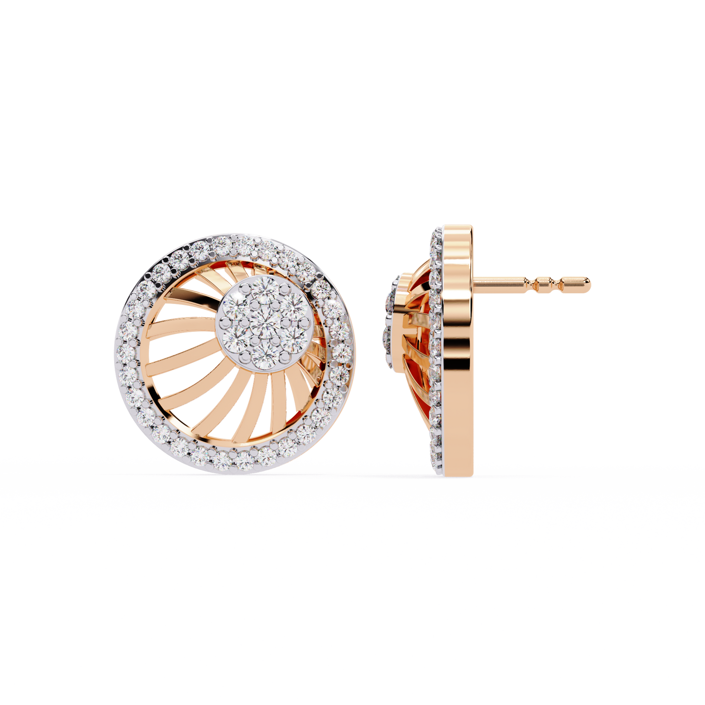 Radiant Spiral Halo Diamond Stud Earrings