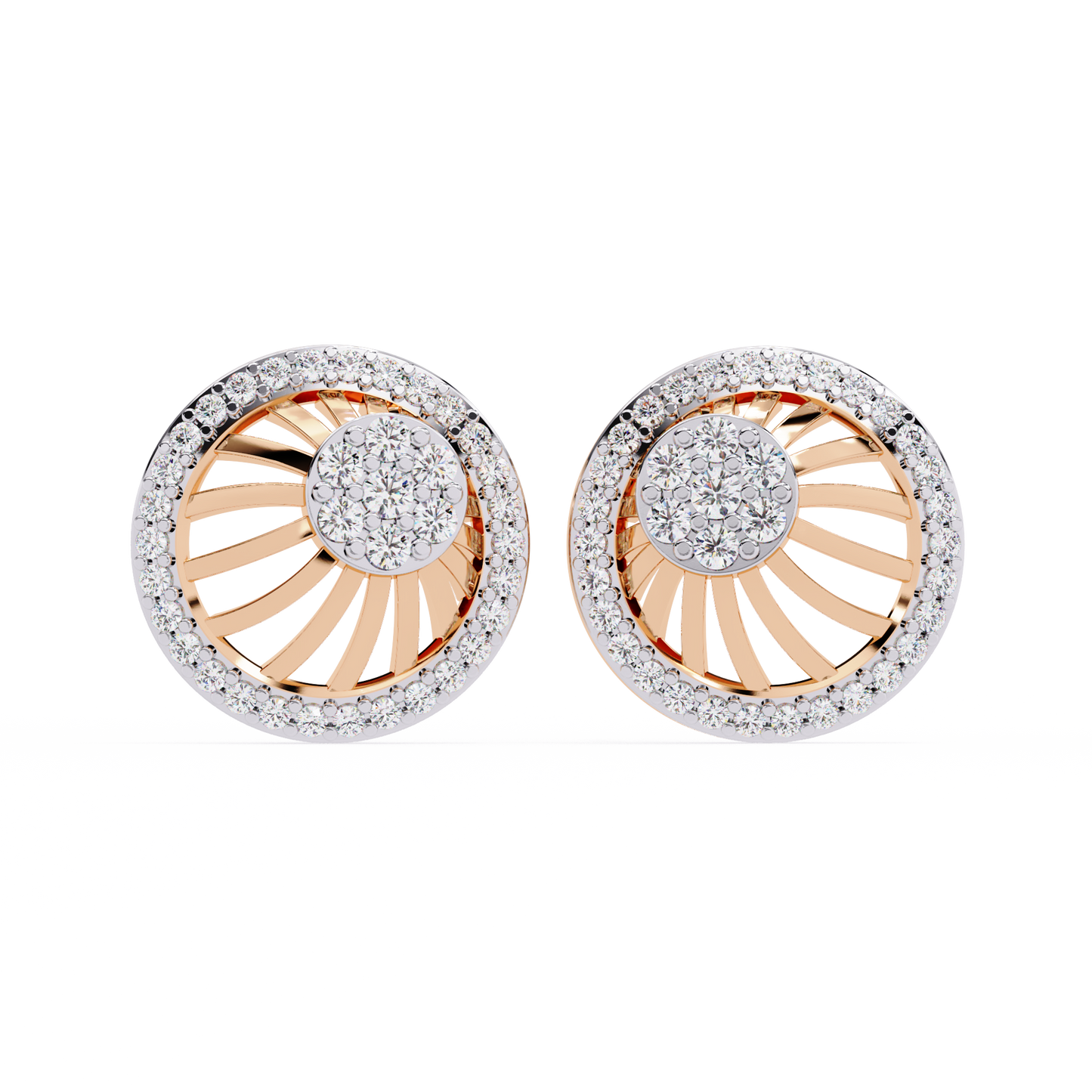 Radiant Spiral Halo Diamond Stud Earrings