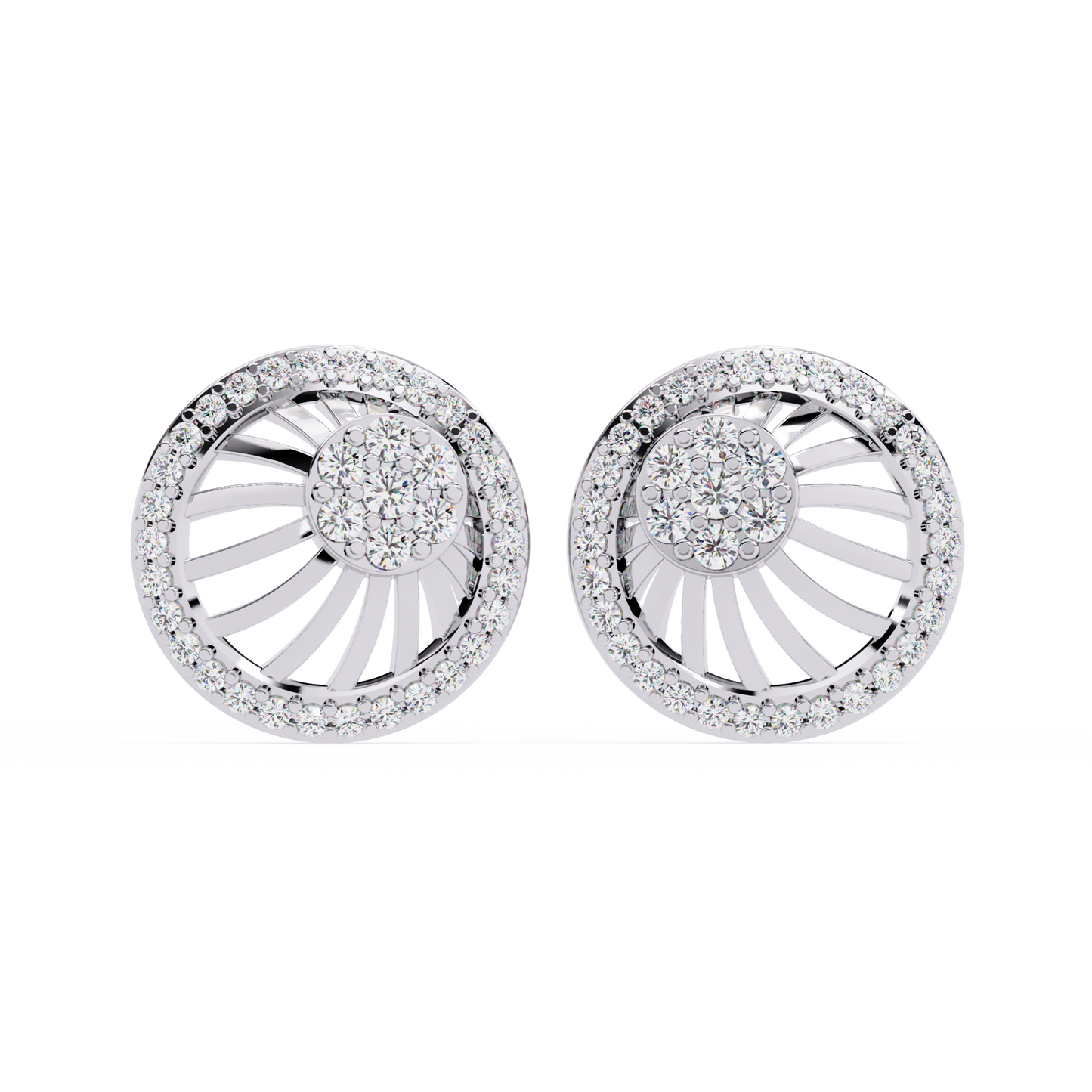 Radiant Spiral Halo Diamond Stud Earrings