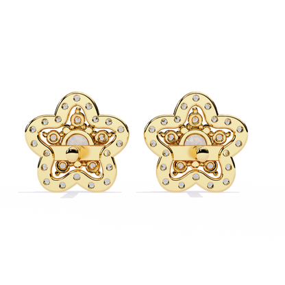 Floral Halo Diamond Stud Earrings