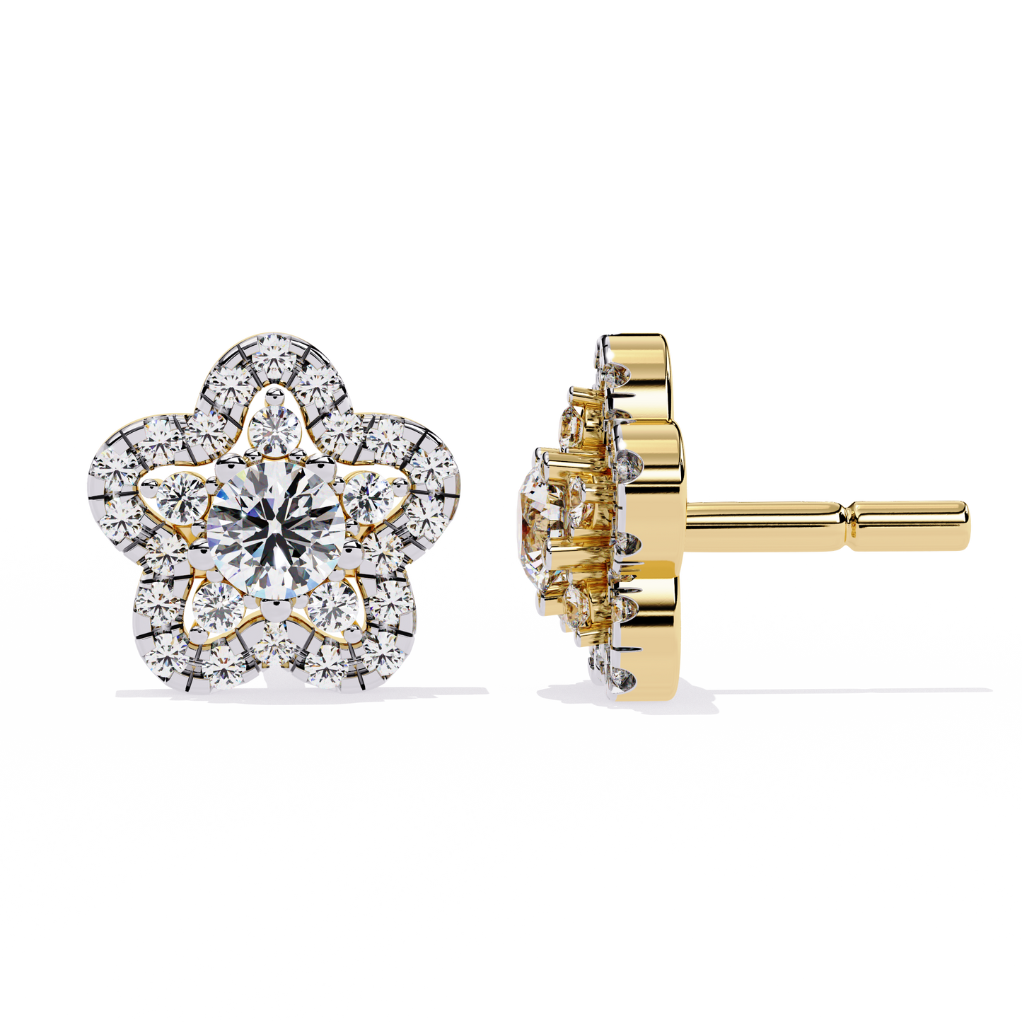 Floral Halo Diamond Stud Earrings