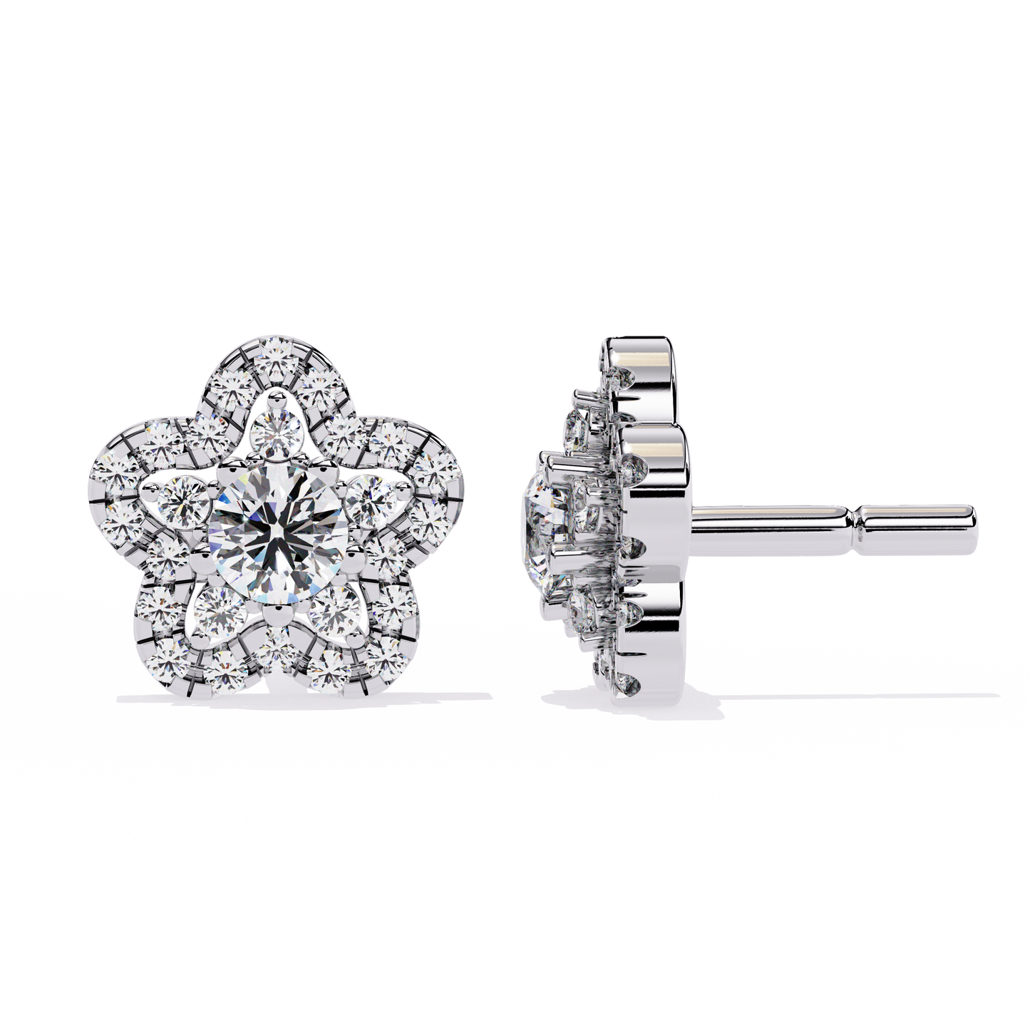 Floral Halo Diamond Stud Earrings