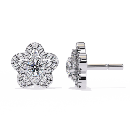 Floral Halo Diamond Stud Earrings