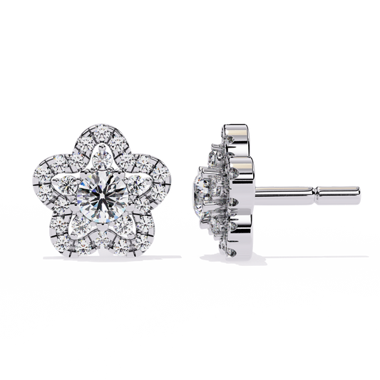 Floral Halo Diamond Stud Earrings