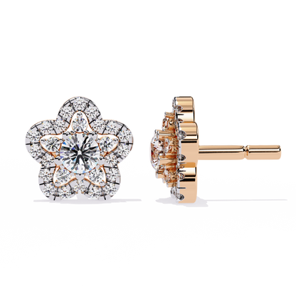 Floral Halo Diamond Stud Earrings