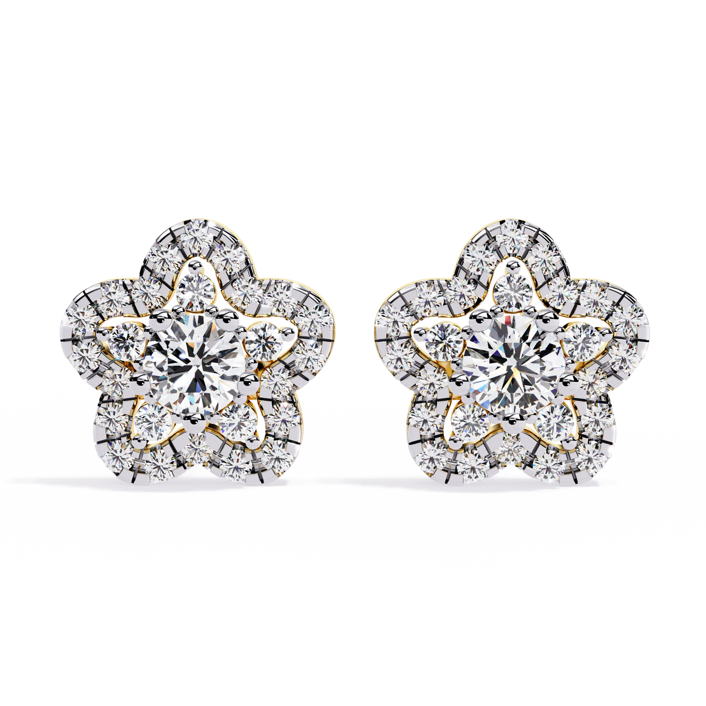 Floral Halo Diamond Stud Earrings