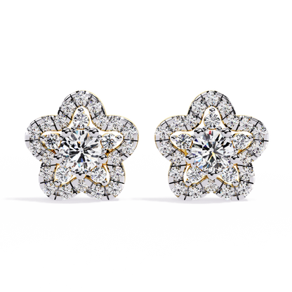 Floral Halo Diamond Stud Earrings