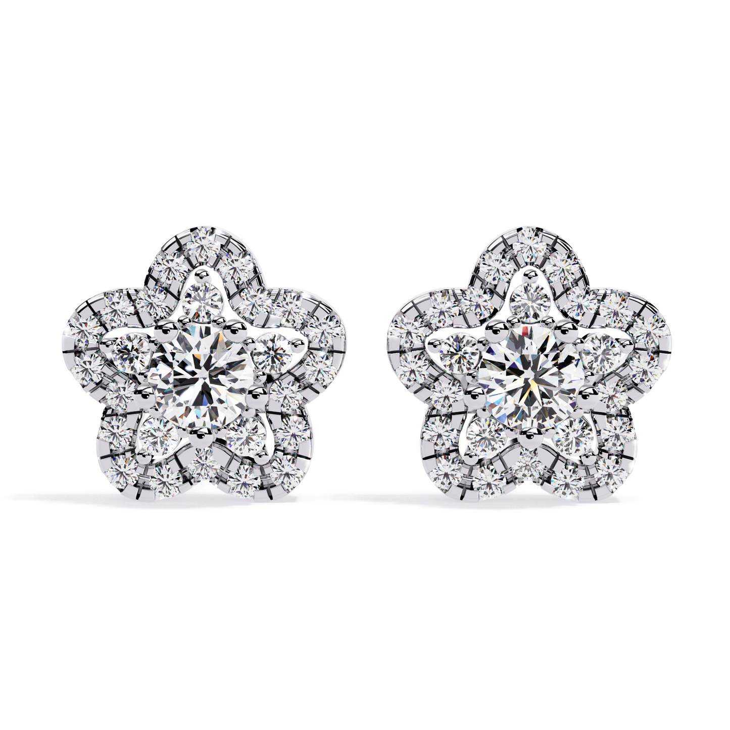 Floral Halo Diamond Stud Earrings