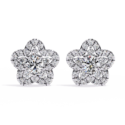 Floral Halo Diamond Stud Earrings