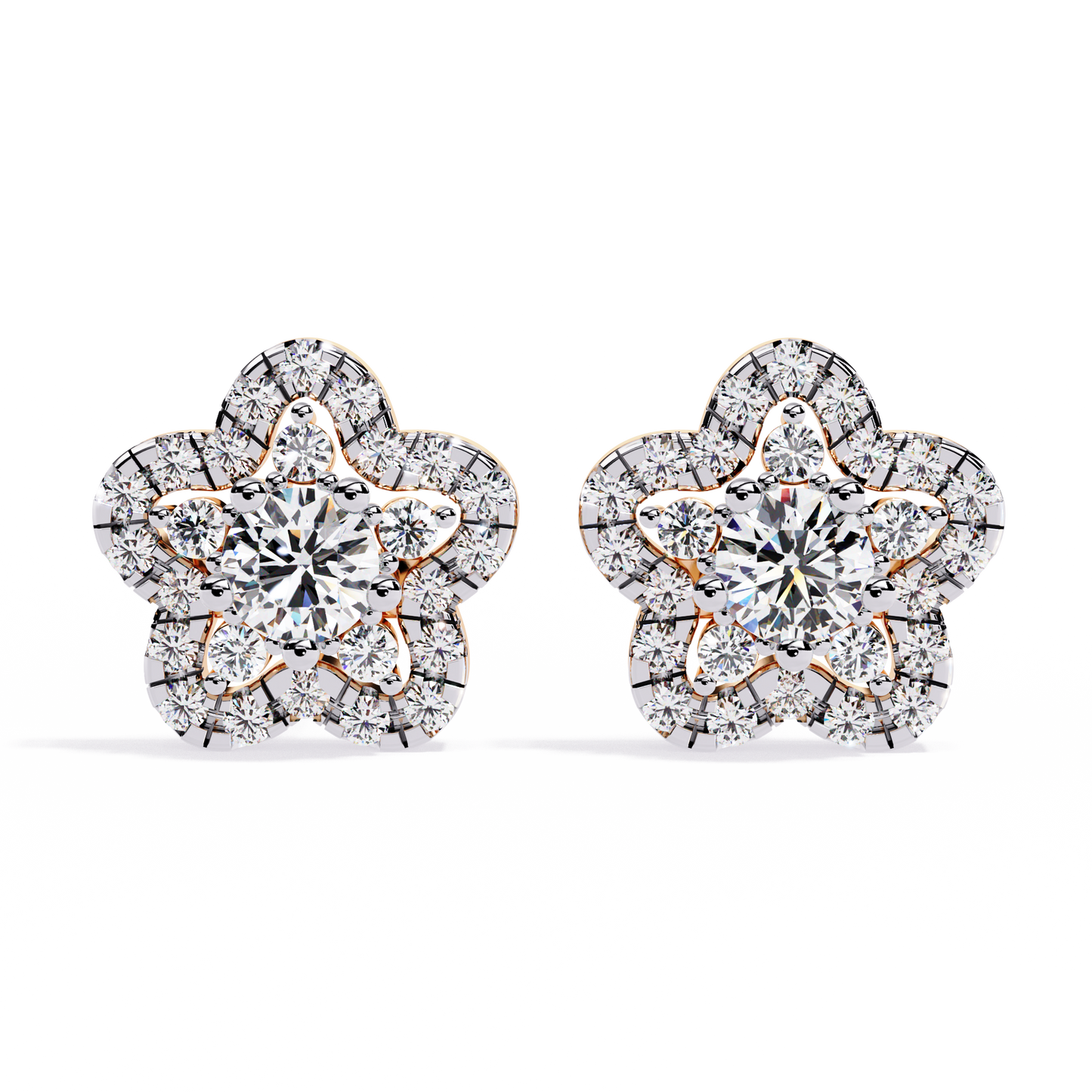 Floral Halo Diamond Stud Earrings