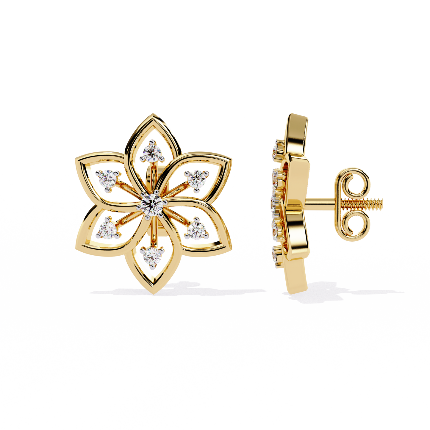 Floral Diamond Petal Stud Earrings