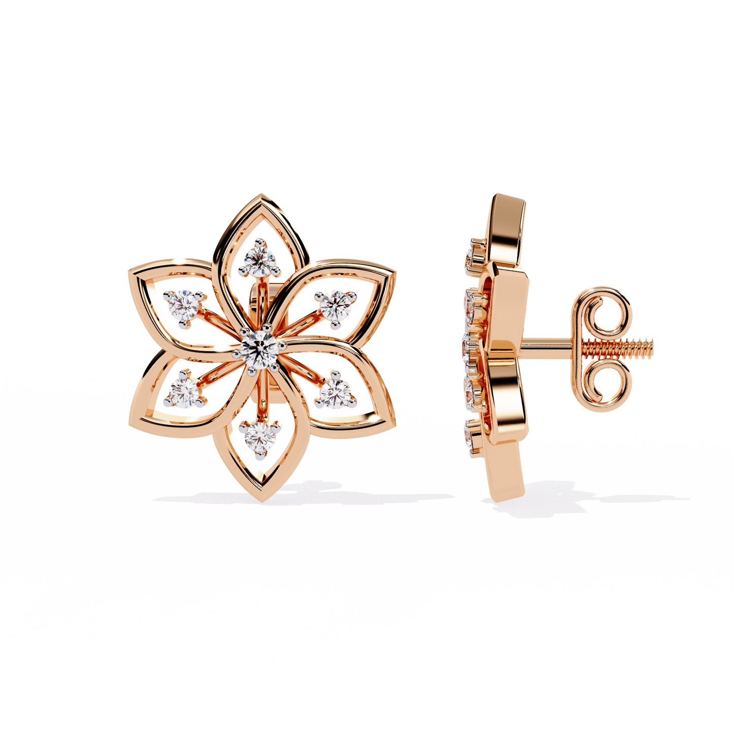 Floral Diamond Petal Stud Earrings