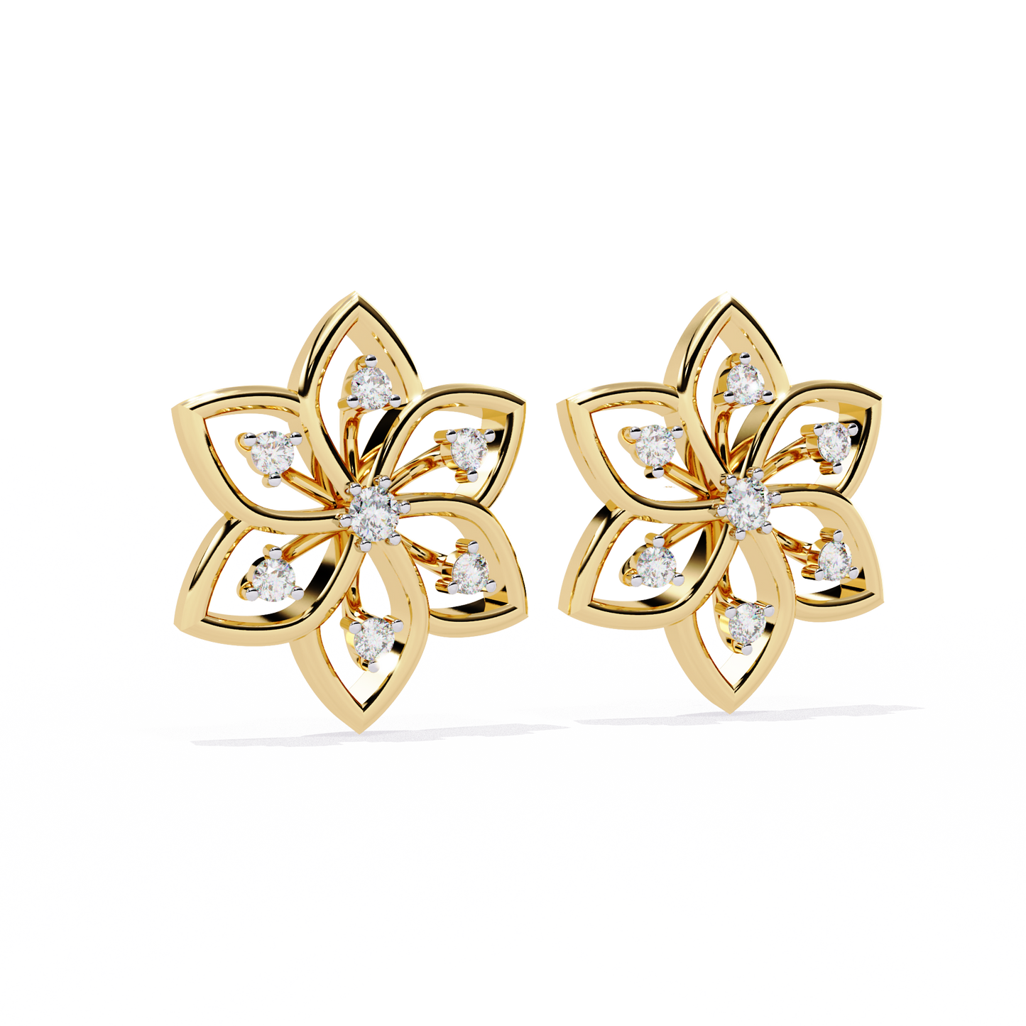 Floral Diamond Petal Stud Earrings
