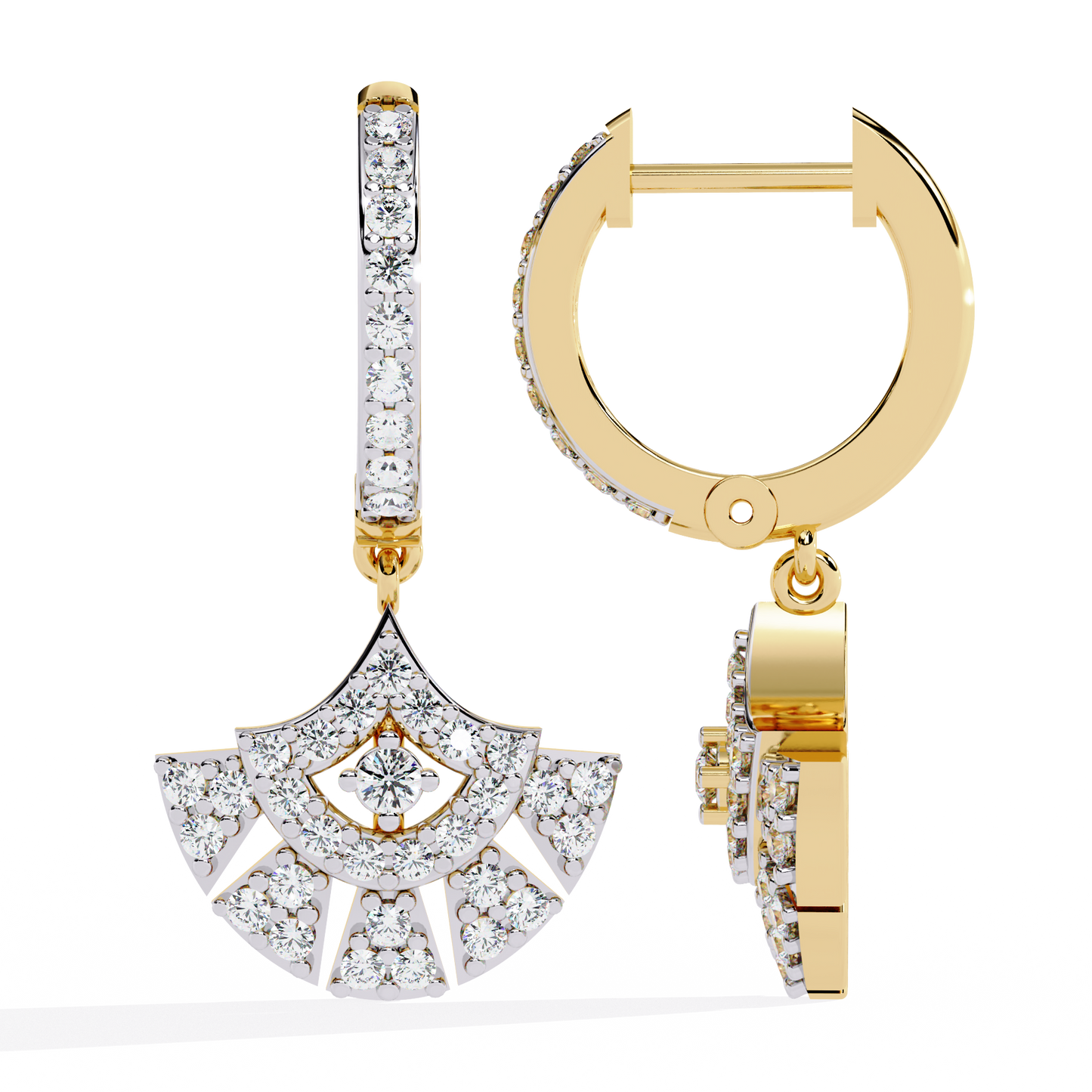 Regal Fan Diamond Hoop Earrings