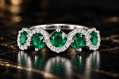 Emerald Green Gemstone & Diamond Halo Ring in Gold