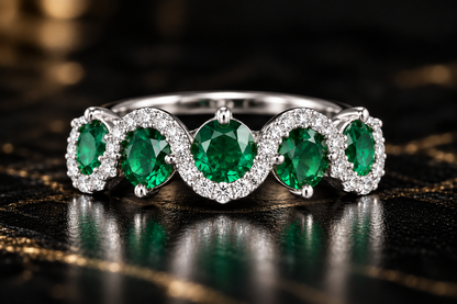 Emerald Green Gemstone & Diamond Halo Ring in Gold