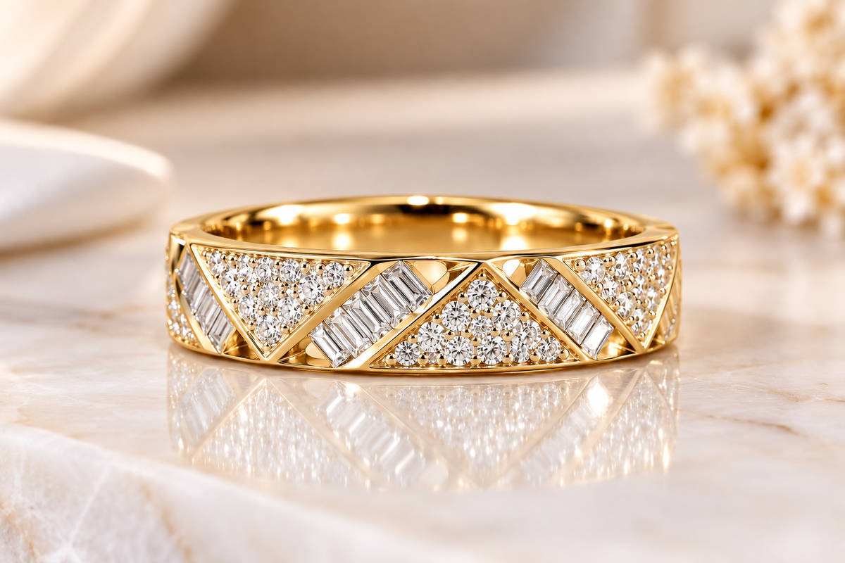 Geometric Diamond Band Ring