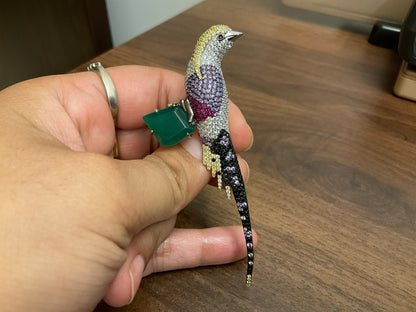 Forest Whisper Multicolour Gemstone Bird Brooch