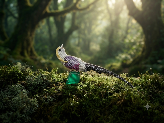 Forest Whisper Multicolour Gemstone Bird Brooch