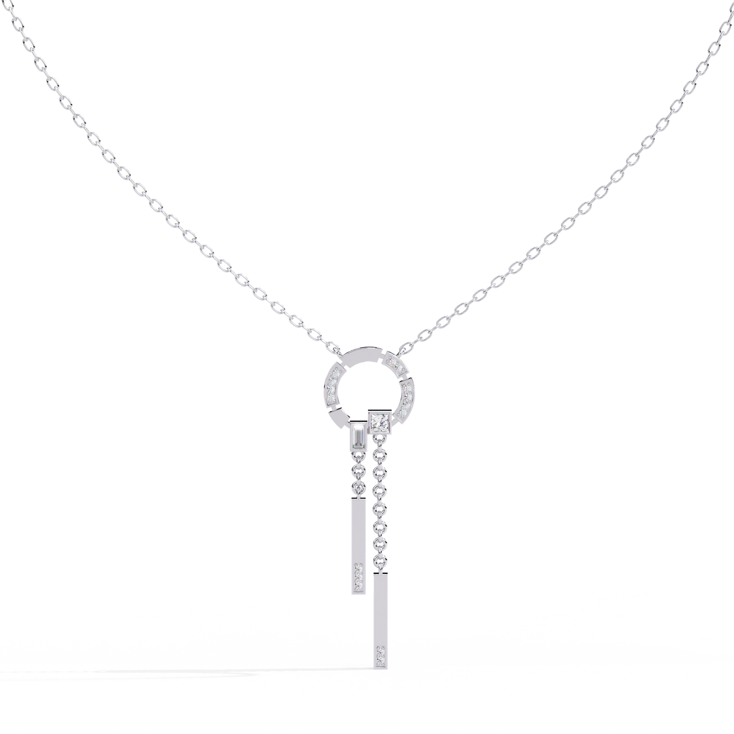 Open Circle Diamond Drop Bar Necklace