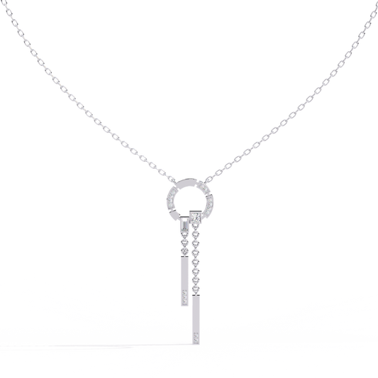 Open Circle Diamond Drop Bar Necklace