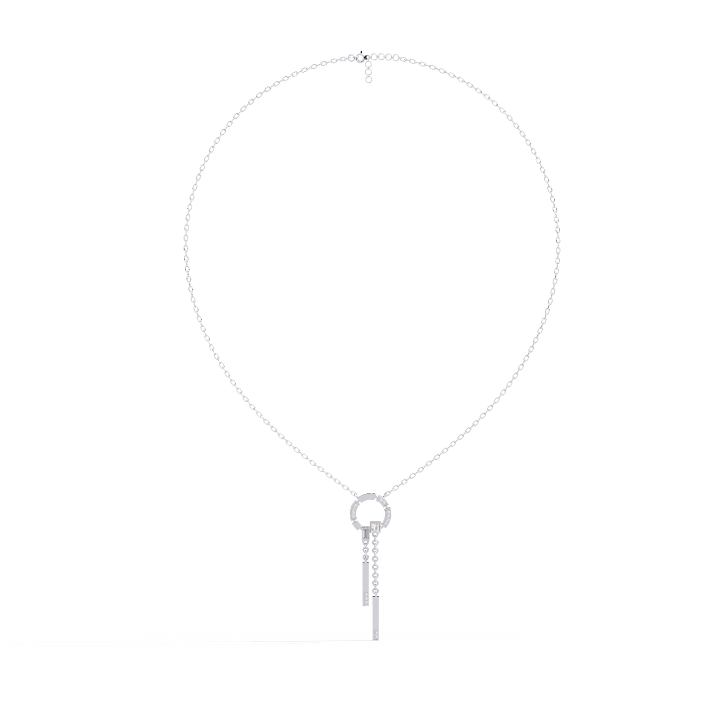 Open Circle Diamond Drop Bar Necklace