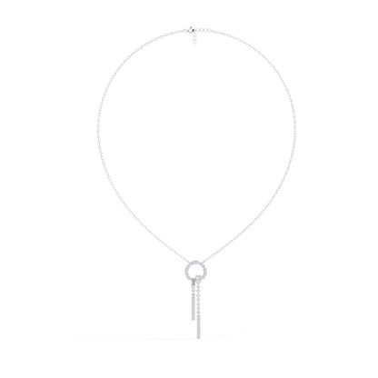 Open Circle Diamond Drop Bar Necklace
