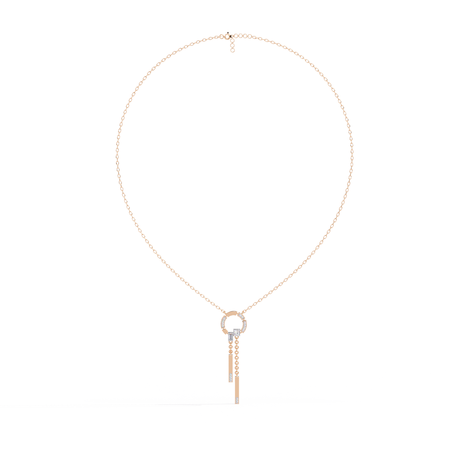Open Circle Diamond Drop Bar Necklace