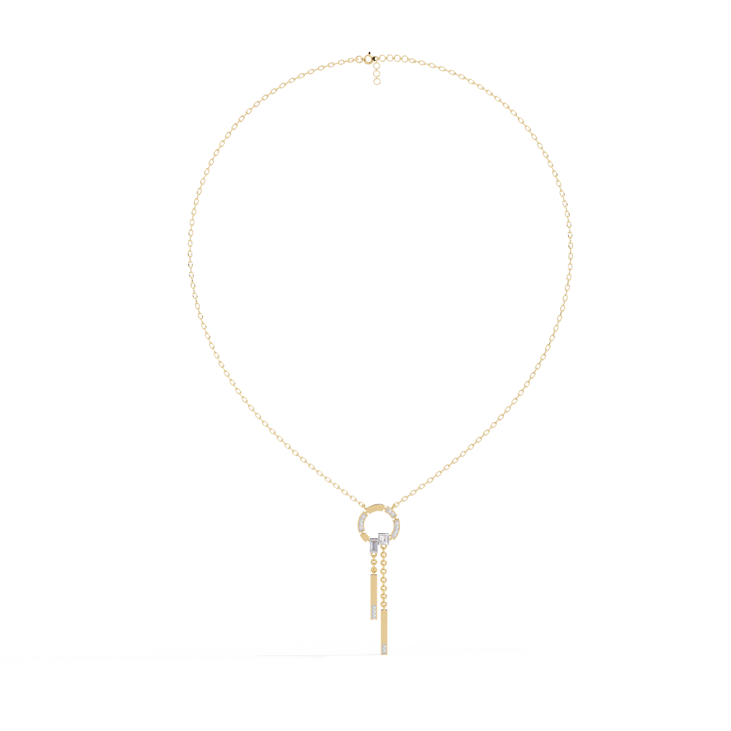 Open Circle Diamond Drop Bar Necklace