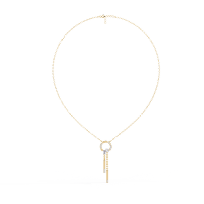 Open Circle Diamond Drop Bar Necklace