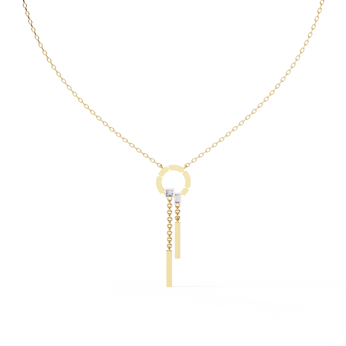 Open Circle Diamond Drop Bar Necklace