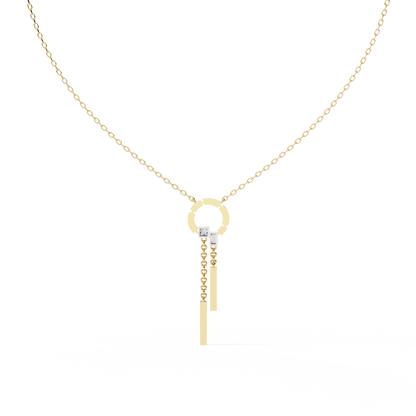 Open Circle Diamond Drop Bar Necklace