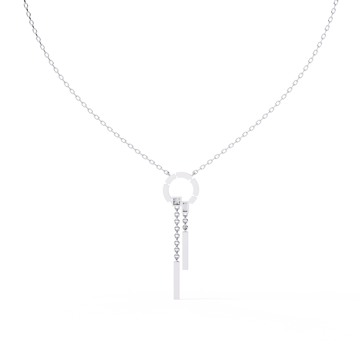 Open Circle Diamond Drop Bar Necklace