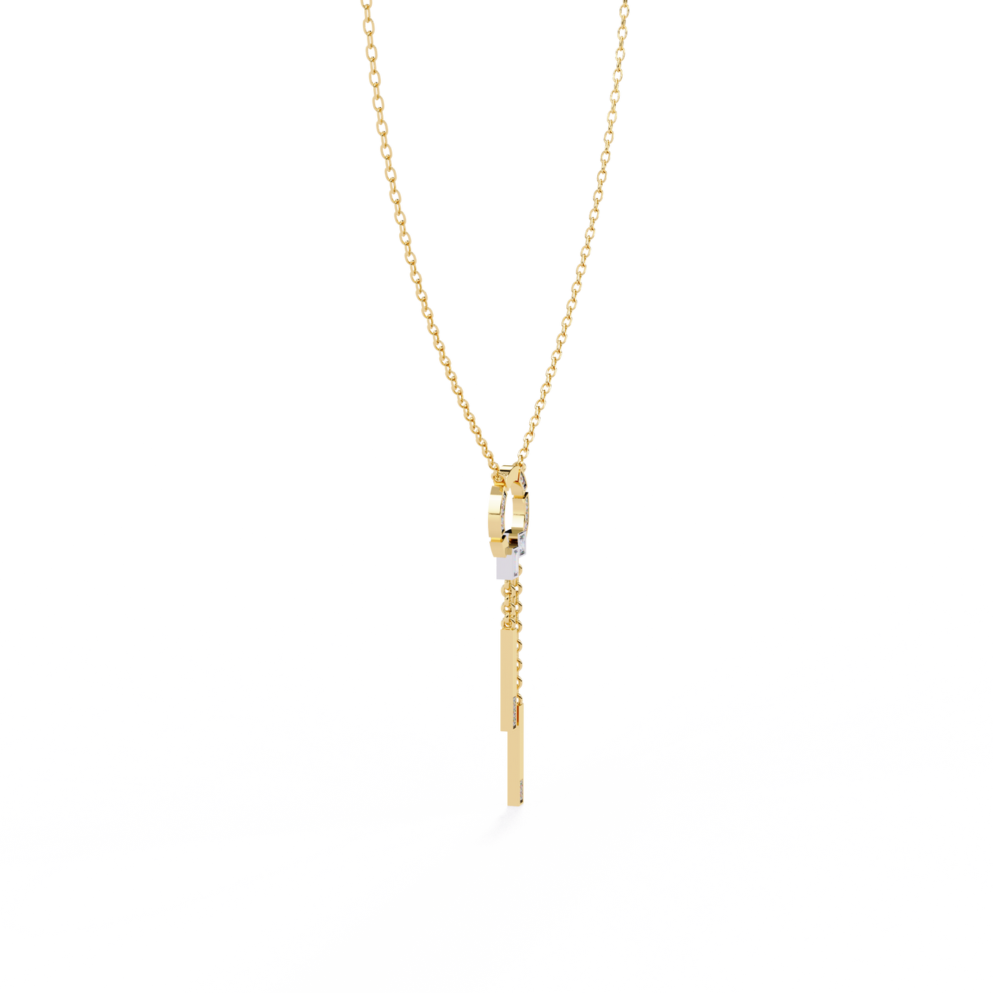 Open Circle Diamond Drop Bar Necklace
