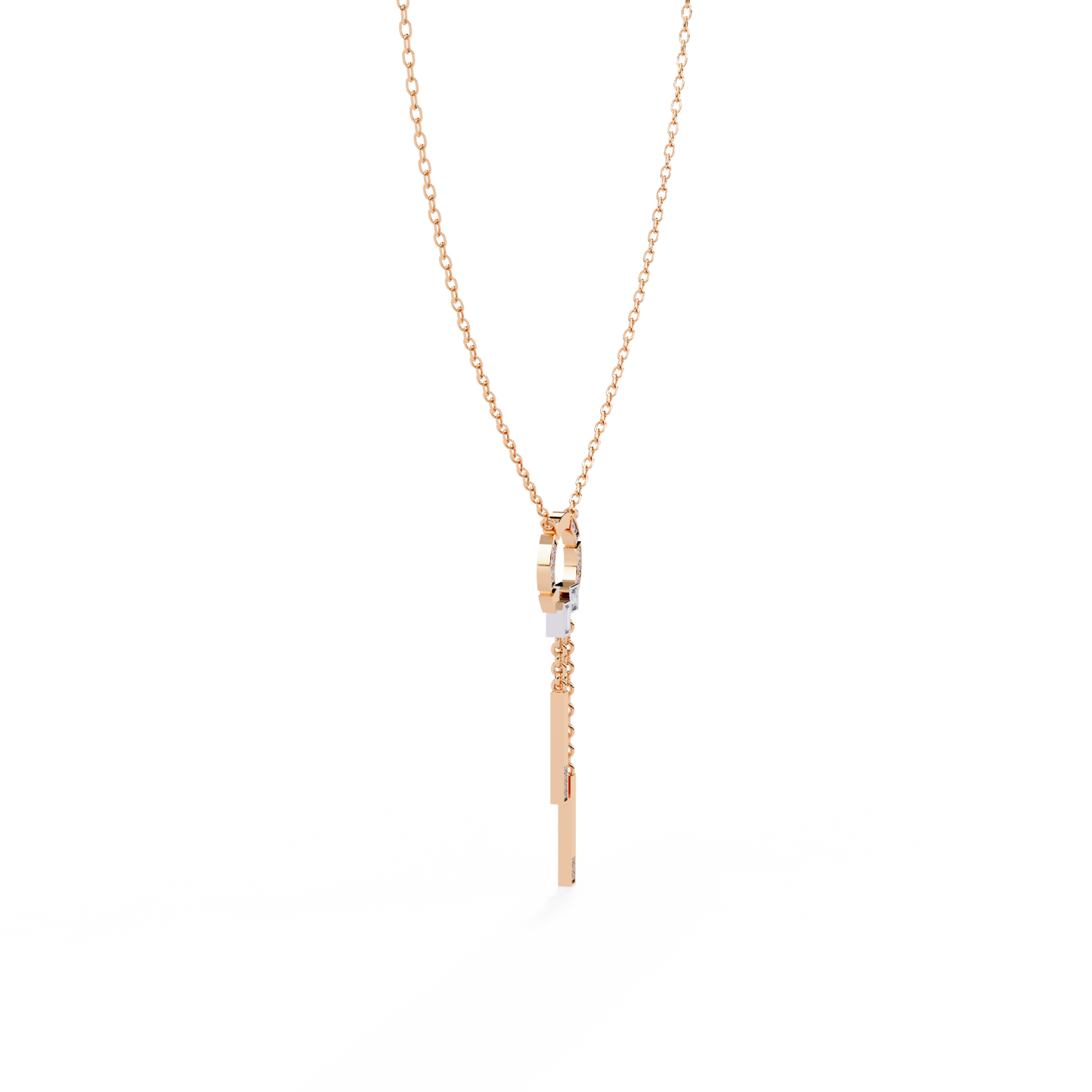 Open Circle Diamond Drop Bar Necklace